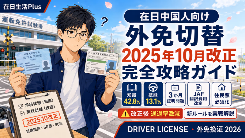在日中国人外免換证完全攻略2026：50題笔試・3个月证明・通过率13%——2025年10月改正后真实应对策略