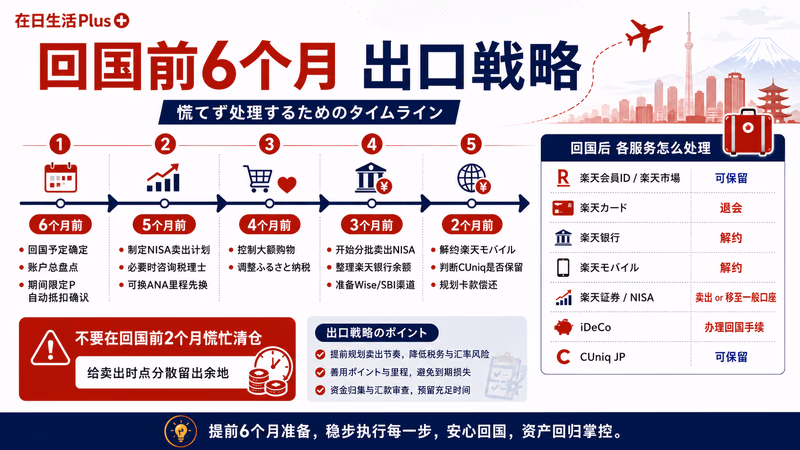 回国前6か月の出口戦略タイムライン｜楽天証券NISA売却・楽天銀行残高整理・各服务解約スケジュール